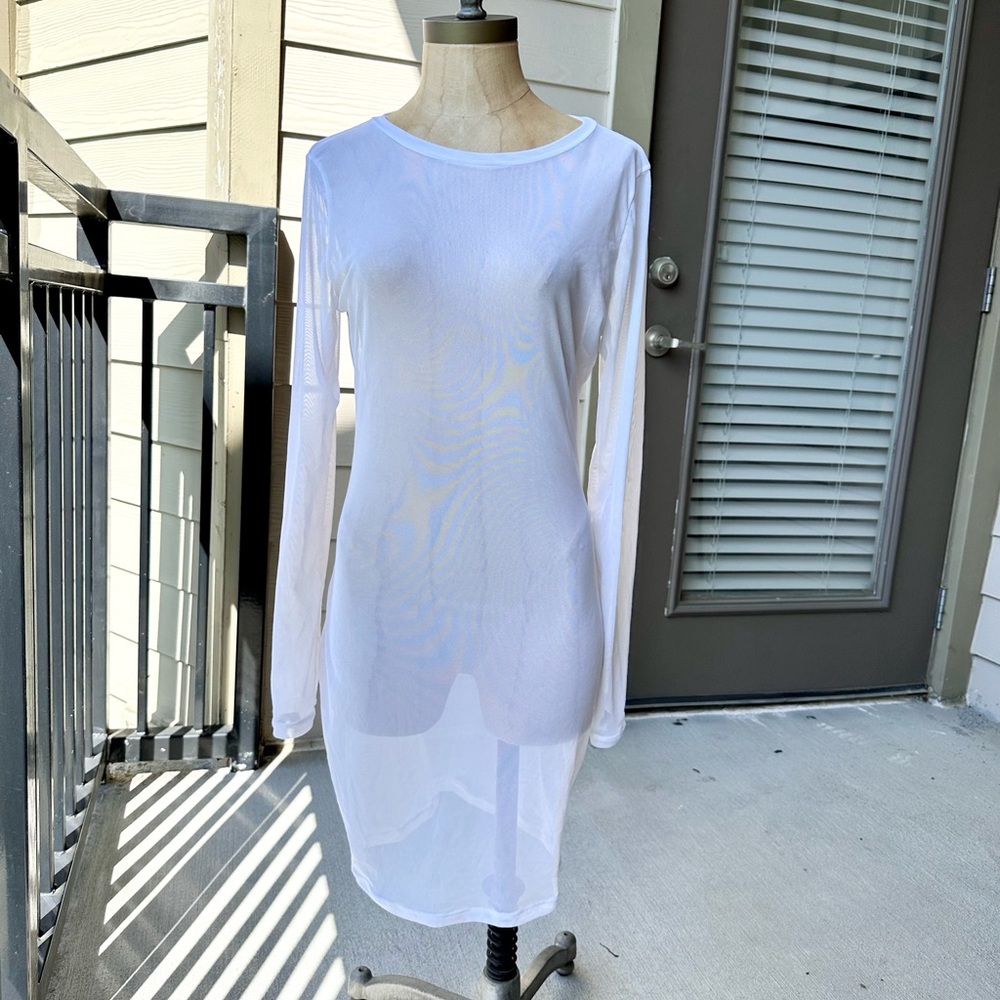 Sheer White Long Sleeve Dress